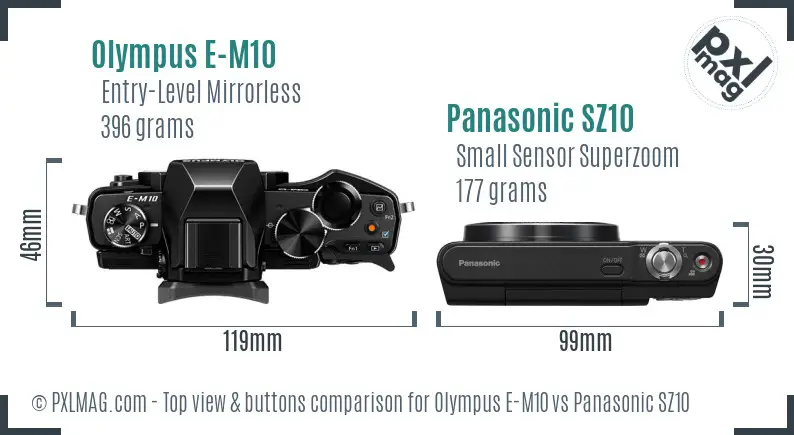 Olympus E-M10 vs Panasonic SZ10 top view buttons comparison