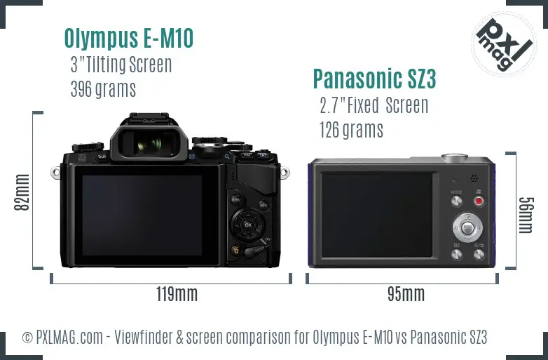 Olympus E-M10 vs Panasonic SZ3 Screen and Viewfinder comparison