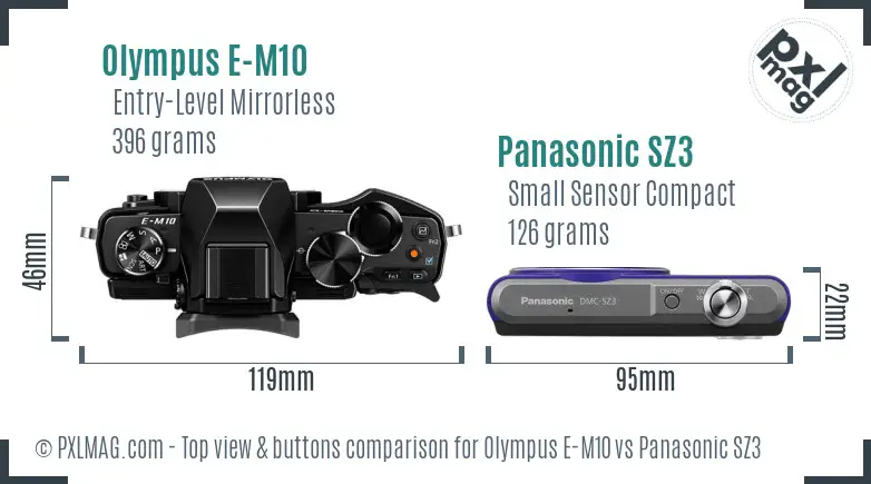 Olympus E-M10 vs Panasonic SZ3 top view buttons comparison