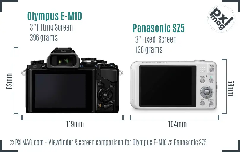 Olympus E-M10 vs Panasonic SZ5 Screen and Viewfinder comparison