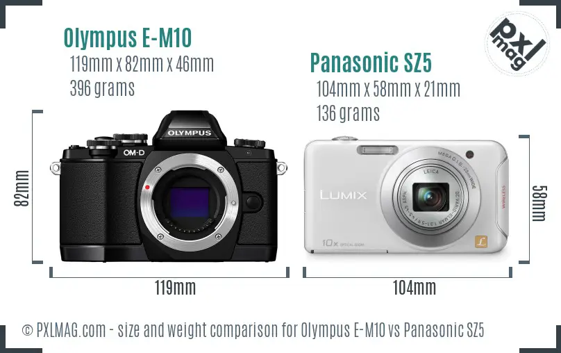 Olympus E-M10 vs Panasonic SZ5 size comparison