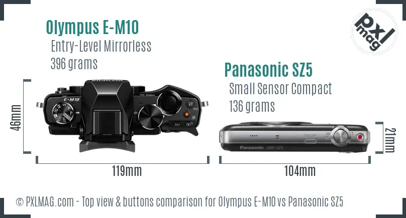 Olympus E-M10 vs Panasonic SZ5 top view buttons comparison