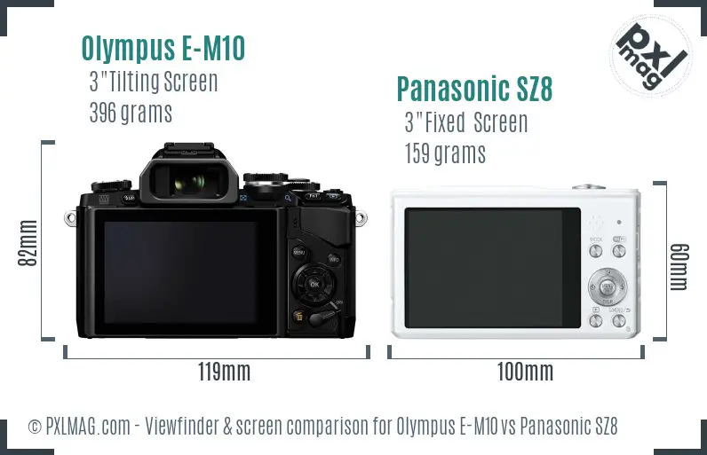 Olympus E-M10 vs Panasonic SZ8 Screen and Viewfinder comparison Olympus E-M10 vs Panasonic SZ8 Screen and Viewfinder comparison