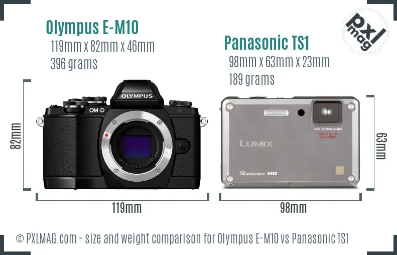 Olympus E-M10 vs Panasonic TS1 size comparison