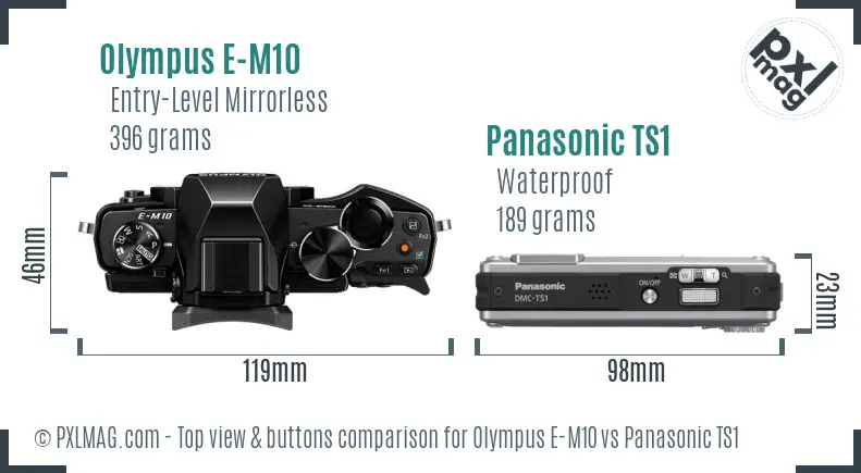 Olympus E-M10 vs Panasonic TS1 top view buttons comparison