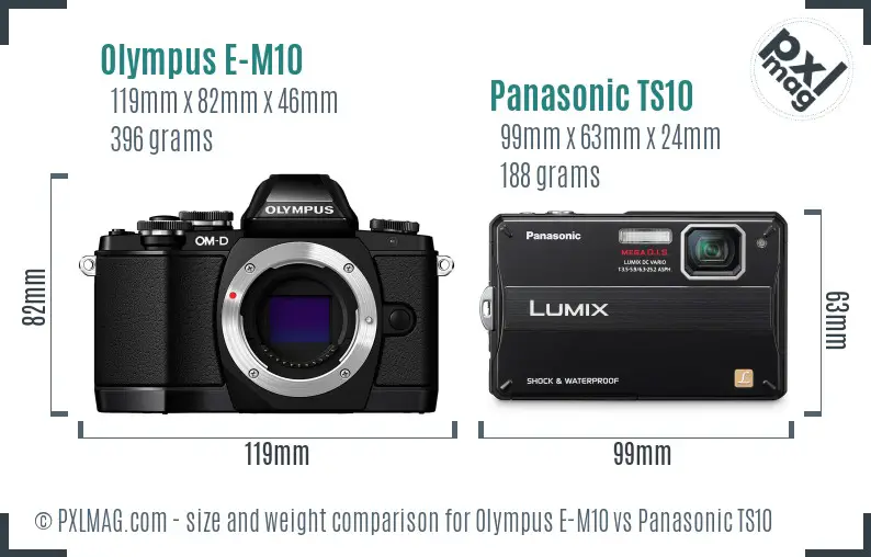 Olympus E-M10 vs Panasonic TS10 size comparison