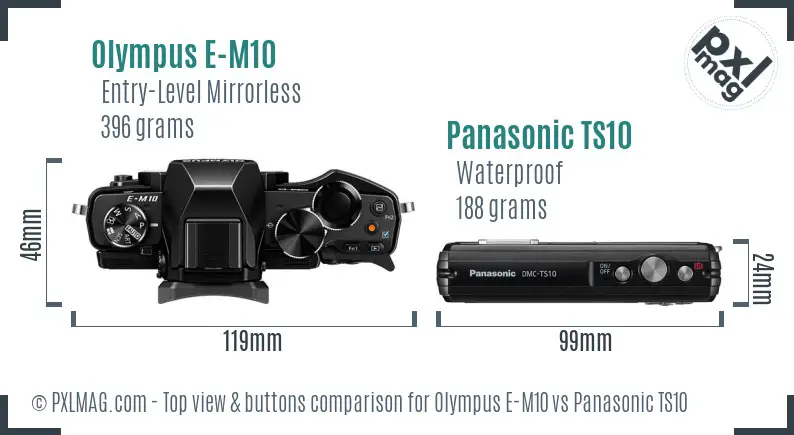 Olympus E-M10 vs Panasonic TS10 top view buttons comparison