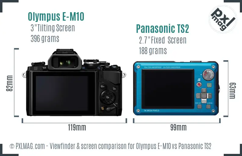 Olympus E-M10 vs Panasonic TS2 Screen and Viewfinder comparison