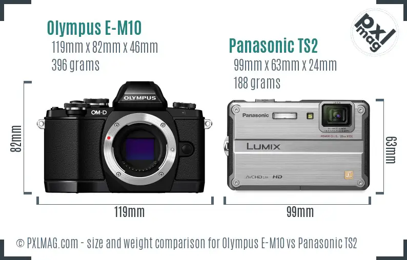 Olympus E-M10 vs Panasonic TS2 size comparison