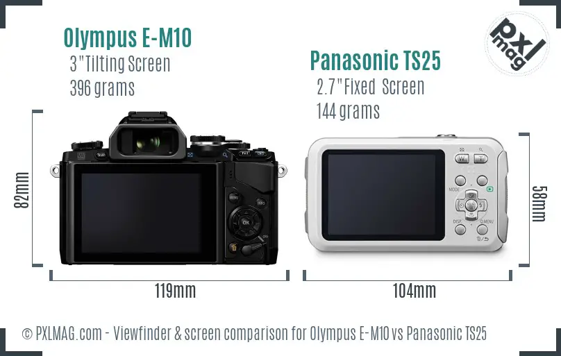 Olympus E-M10 vs Panasonic TS25 Screen and Viewfinder comparison