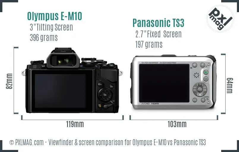 Olympus E-M10 vs Panasonic TS3 Screen and Viewfinder comparison