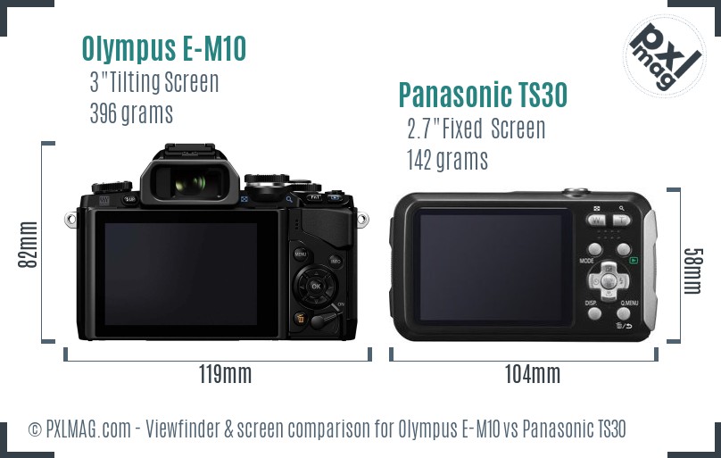 Olympus E-M10 vs Panasonic TS30 Screen and Viewfinder comparison