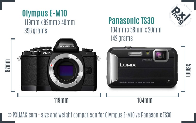 Olympus E-M10 vs Panasonic TS30 size comparison