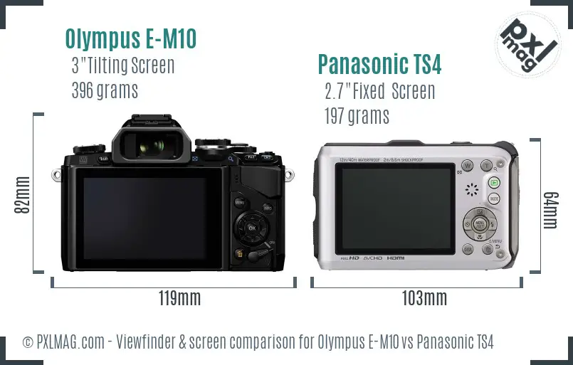 Olympus E-M10 vs Panasonic TS4 Screen and Viewfinder comparison