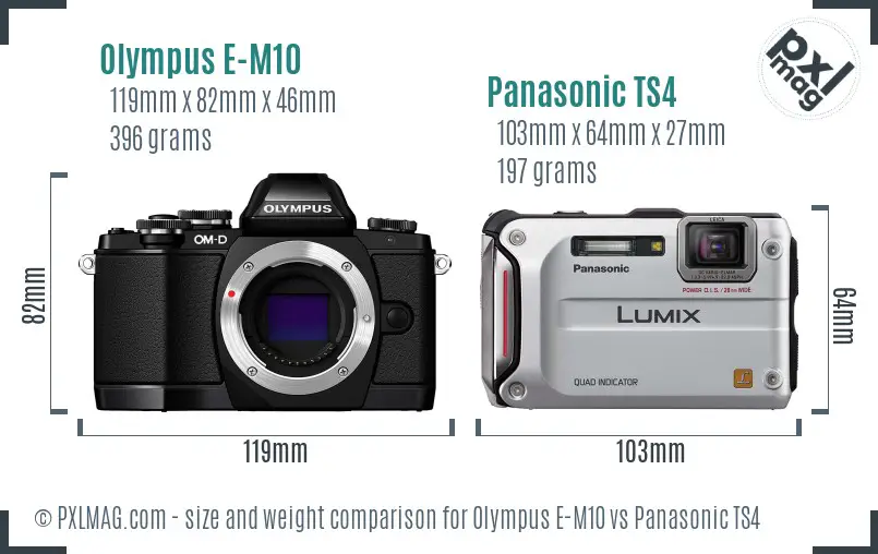 Olympus E-M10 vs Panasonic TS4 size comparison