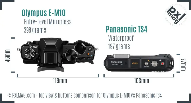 Olympus E-M10 vs Panasonic TS4 top view buttons comparison