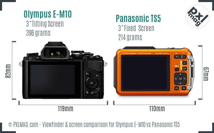 Olympus E-M10 vs Panasonic TS5 Screen and Viewfinder comparison