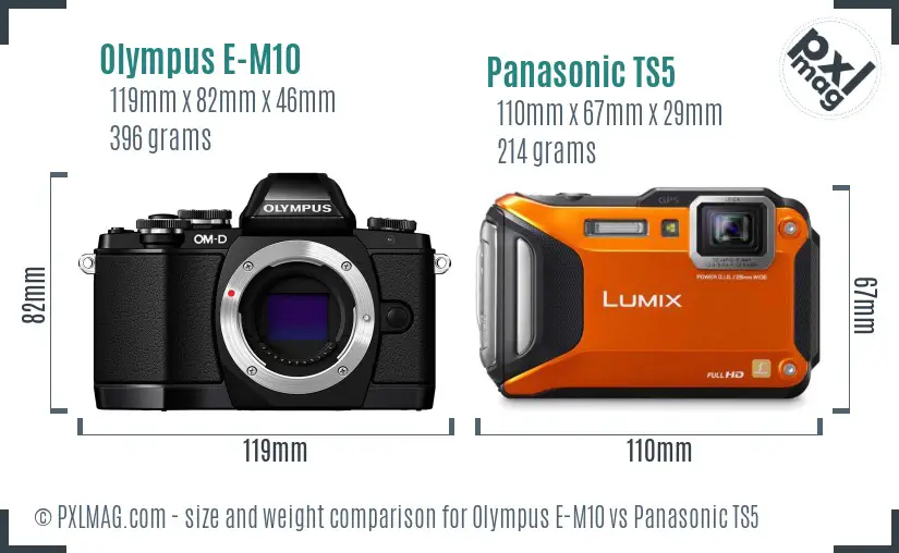 Olympus E-M10 vs Panasonic TS5 size comparison
