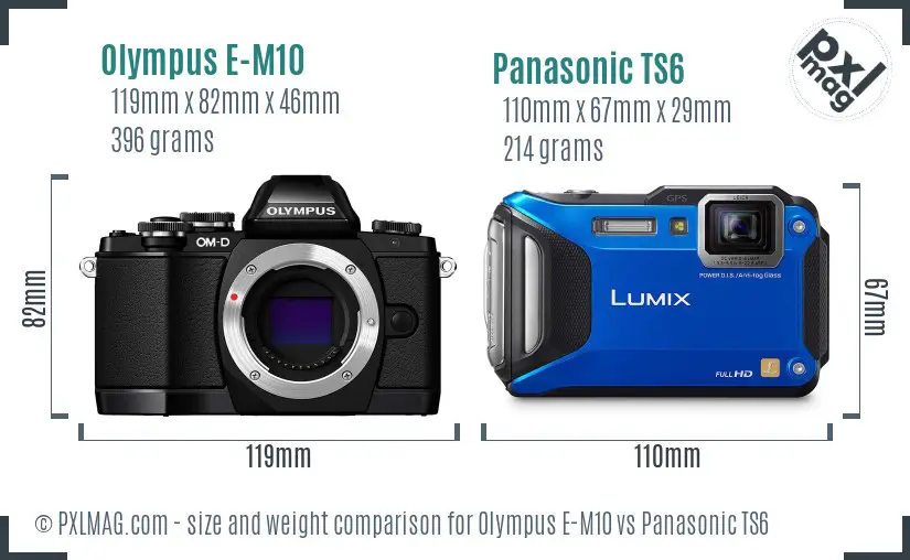 Olympus E-M10 vs Panasonic TS6 size comparison