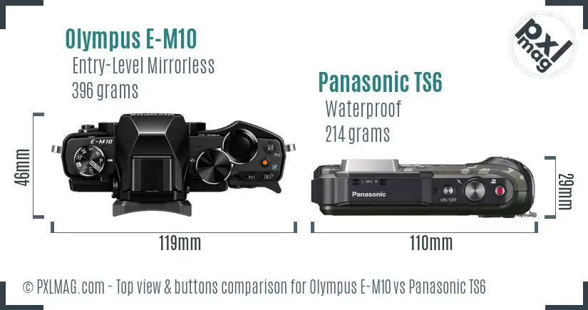 Olympus E-M10 vs Panasonic TS6 top view buttons comparison