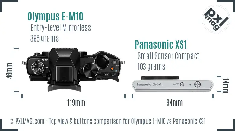 Olympus E-M10 vs Panasonic XS1 top view buttons comparison