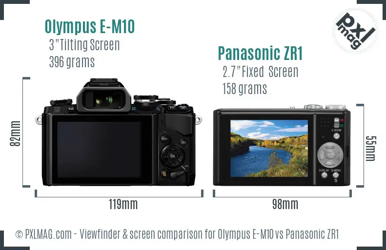 Olympus E-M10 vs Panasonic ZR1 Screen and Viewfinder comparison