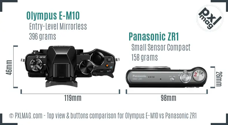 Olympus E-M10 vs Panasonic ZR1 top view buttons comparison