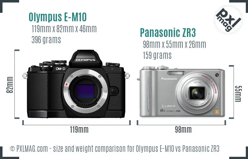 Olympus E-M10 vs Panasonic ZR3 size comparison