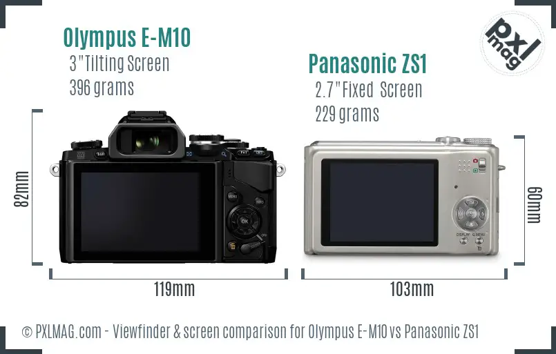 Olympus E-M10 vs Panasonic ZS1 Screen and Viewfinder comparison
