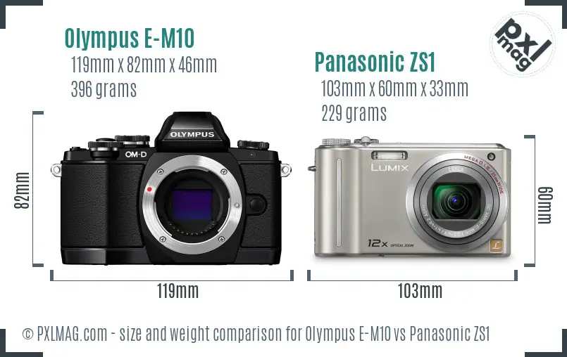 Olympus E-M10 vs Panasonic ZS1 size comparison