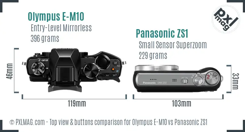 Olympus E-M10 vs Panasonic ZS1 top view buttons comparison