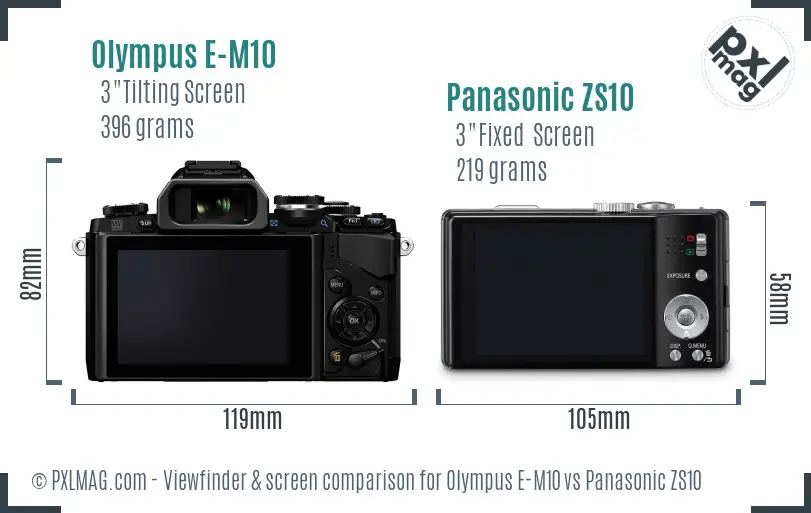 Olympus E-M10 vs Panasonic ZS10 Screen and Viewfinder comparison