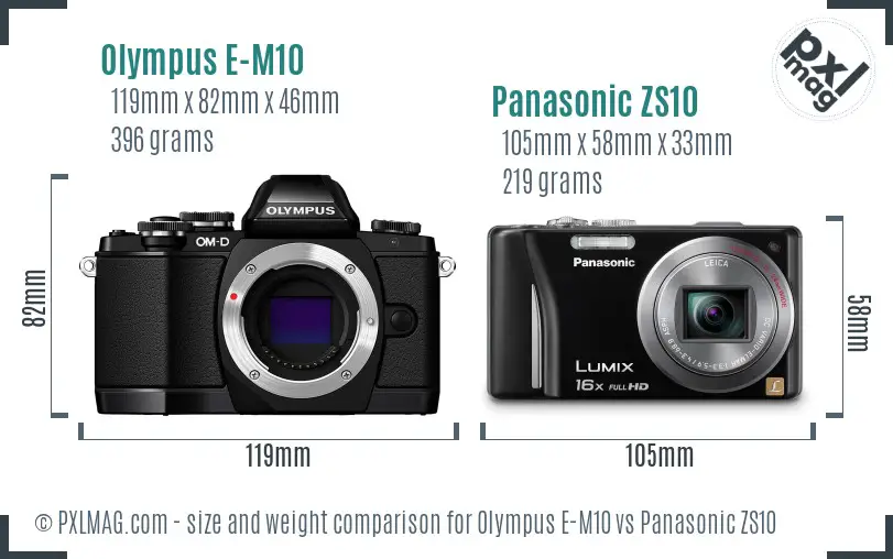 Olympus E-M10 vs Panasonic ZS10 size comparison