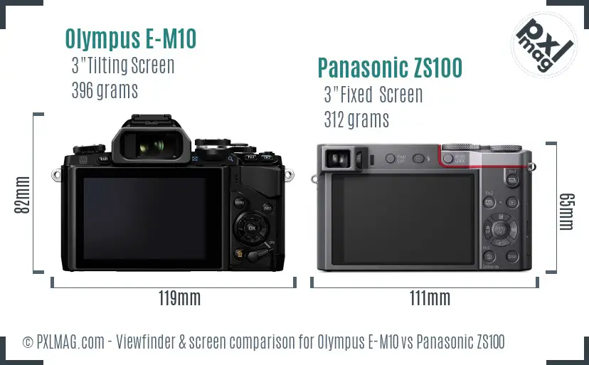 Olympus E-M10 vs Panasonic ZS100 Screen and Viewfinder comparison