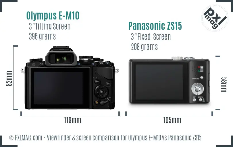 Olympus E-M10 vs Panasonic ZS15 Screen and Viewfinder comparison
