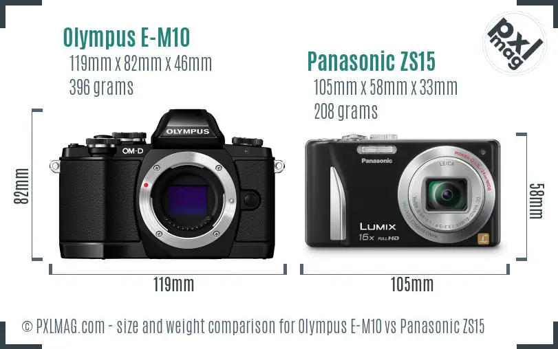Olympus E-M10 vs Panasonic ZS15 size comparison