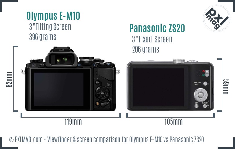 Olympus E-M10 vs Panasonic ZS20 Screen and Viewfinder comparison