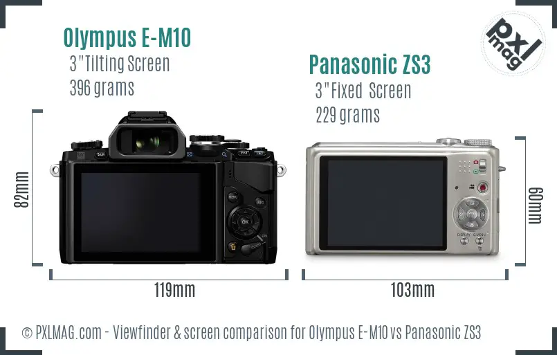 Olympus E-M10 vs Panasonic ZS3 Screen and Viewfinder comparison