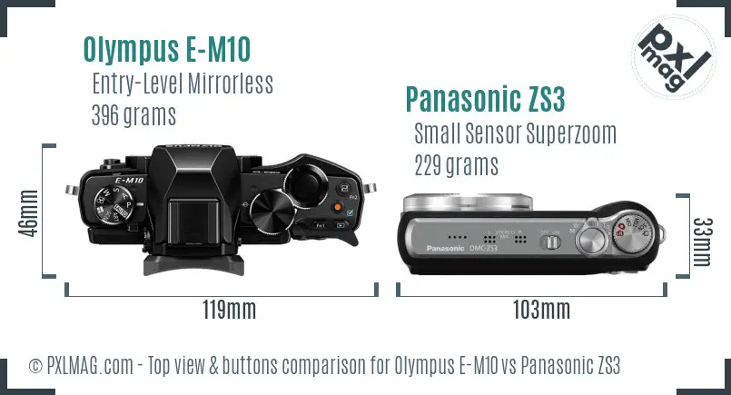 Olympus E-M10 vs Panasonic ZS3 top view buttons comparison