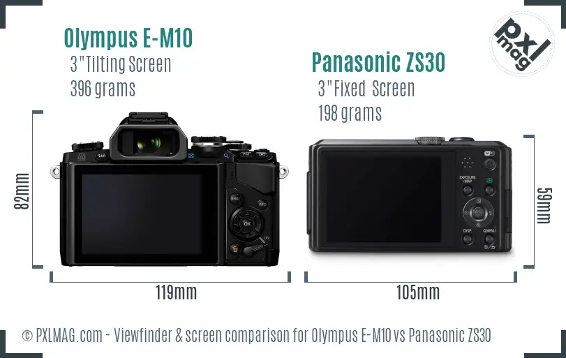 Olympus E-M10 vs Panasonic ZS30 Screen and Viewfinder comparison