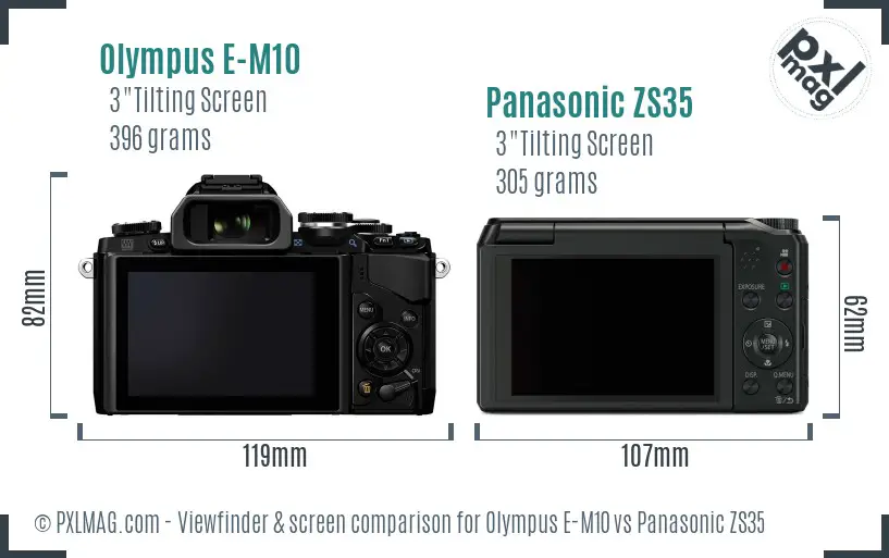 Olympus E-M10 vs Panasonic ZS35 Screen and Viewfinder comparison