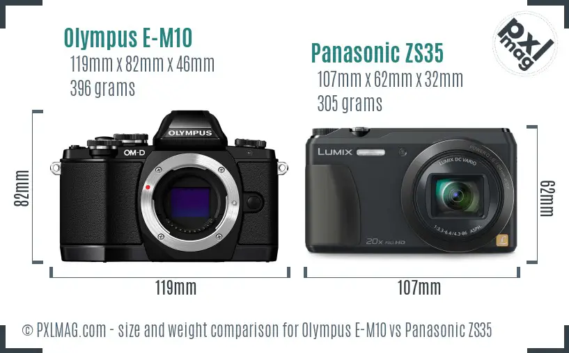 Olympus E-M10 vs Panasonic ZS35 size comparison