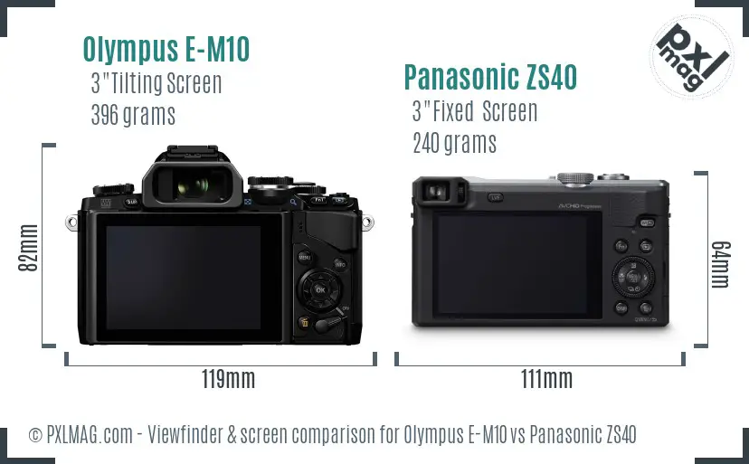 Olympus E-M10 vs Panasonic ZS40 Screen and Viewfinder comparison