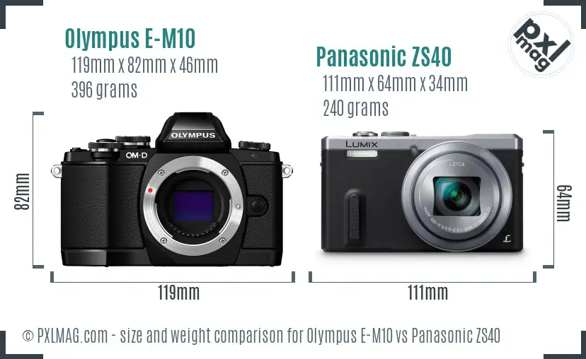 Olympus E-M10 vs Panasonic ZS40 size comparison