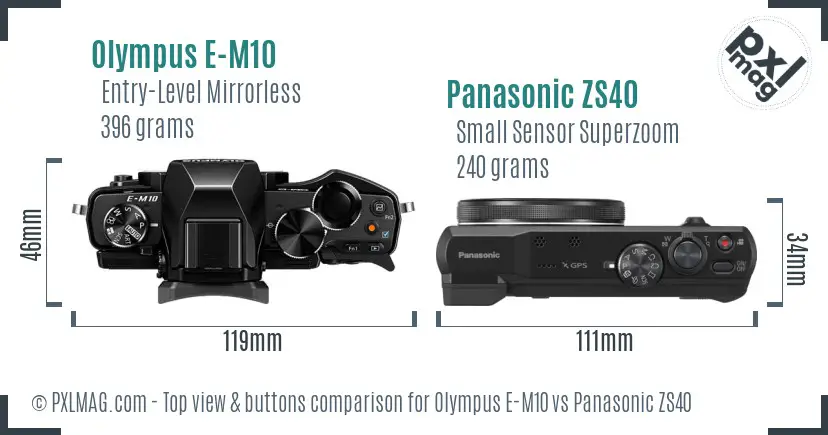 Olympus E-M10 vs Panasonic ZS40 top view buttons comparison