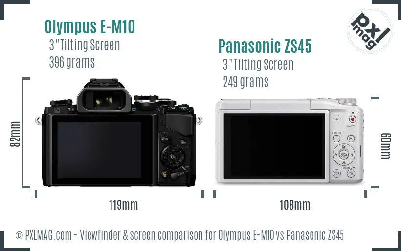 Olympus E-M10 vs Panasonic ZS45 Screen and Viewfinder comparison