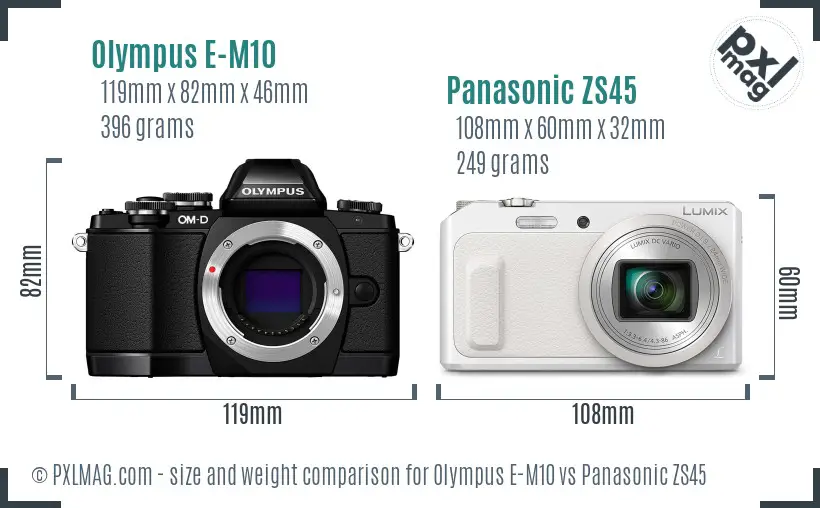 Olympus E-M10 vs Panasonic ZS45 size comparison