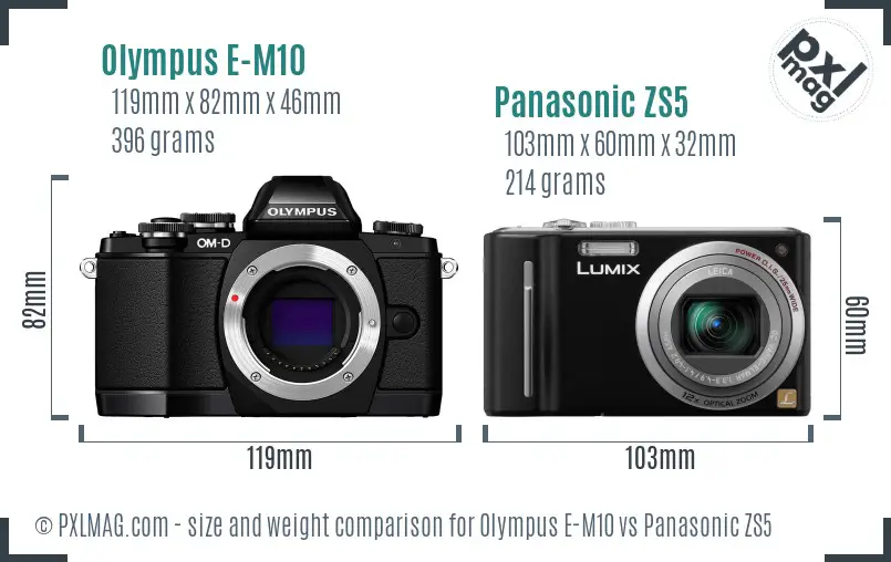 Olympus E-M10 vs Panasonic ZS5 size comparison