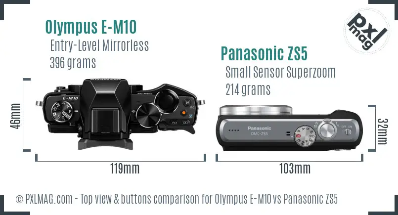 Olympus E-M10 vs Panasonic ZS5 top view buttons comparison