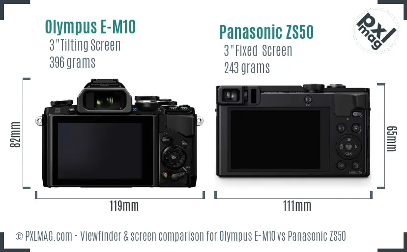Olympus E-M10 vs Panasonic ZS50 Screen and Viewfinder comparison